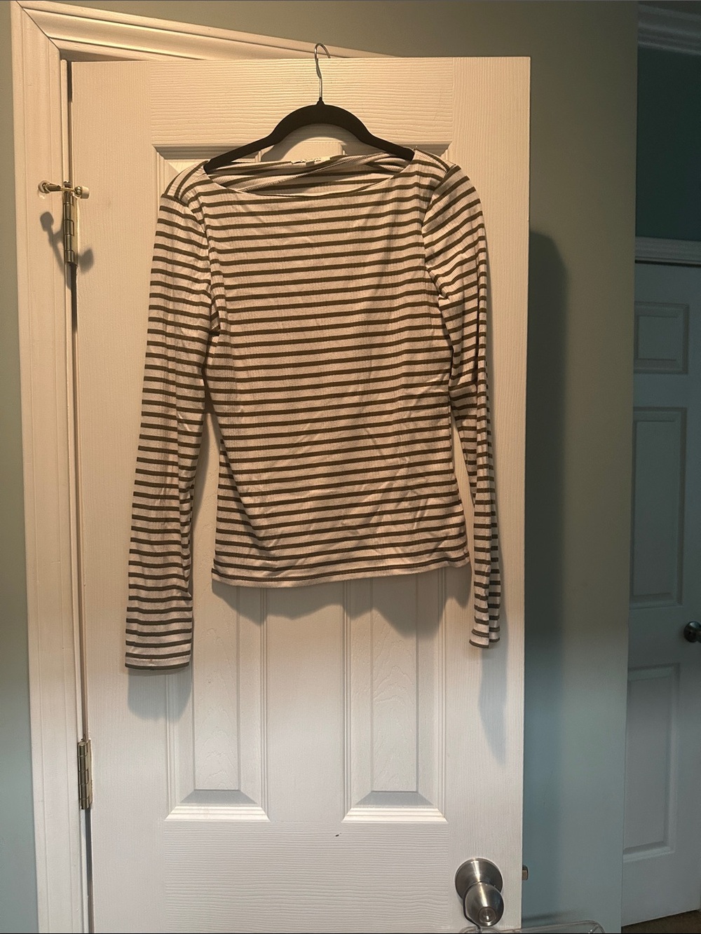Z Supply Cream and Gray Striped Long-Sleeve Boatneck Top